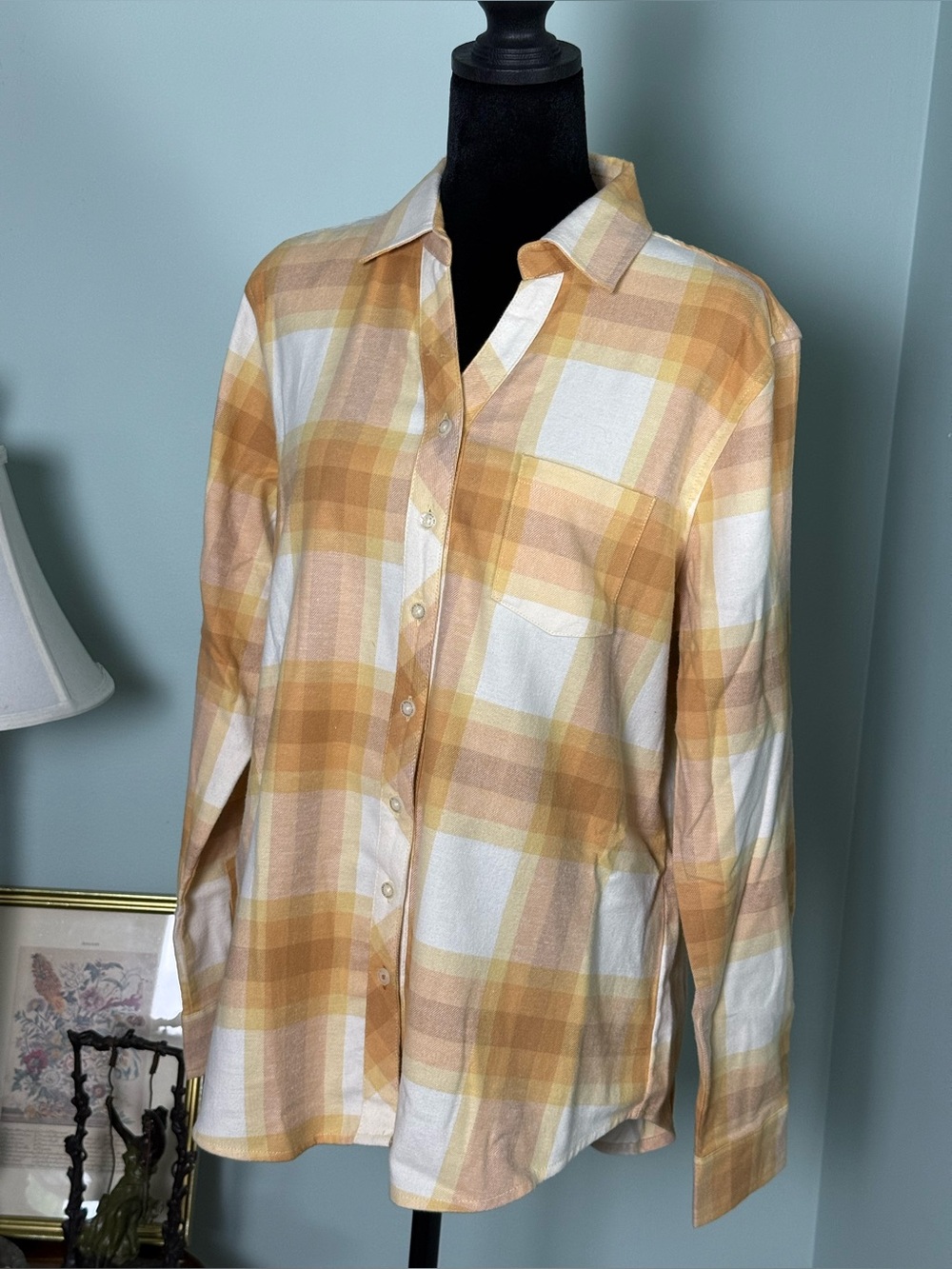 NWOT Women’s Yellow Plaid Flannel Button-Up Shirt by Weatherproof Vintage Size S